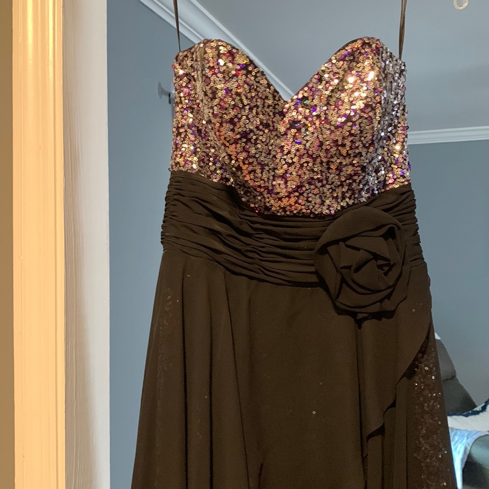 Beautiful black, purple, silver prom dress!